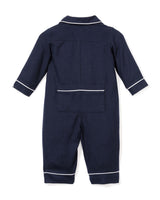 Baby's Flannel Romper in Navy with White Piping - HoneyBug 