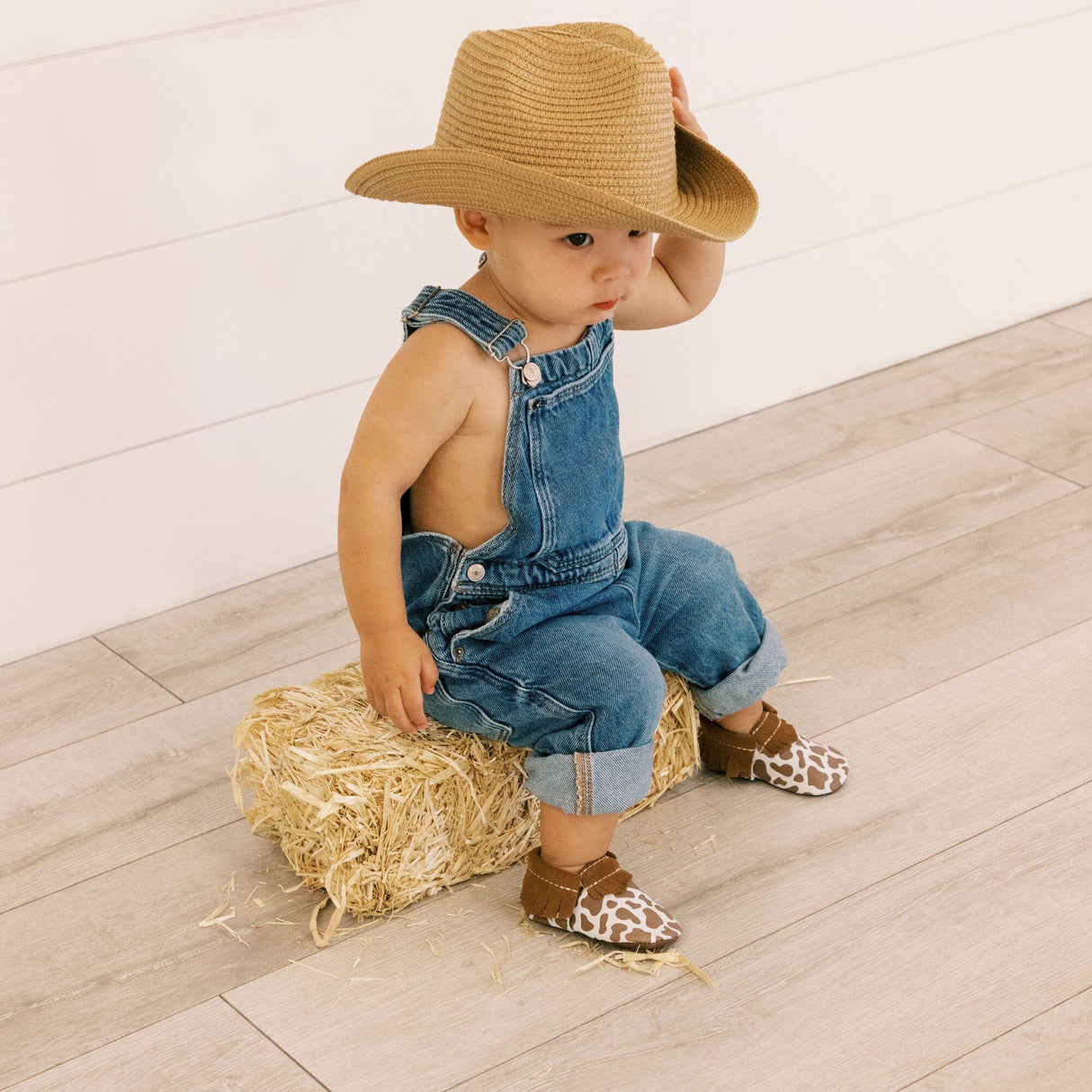 Suede Cow Print Moccasin Baby Shoe - HoneyBug 