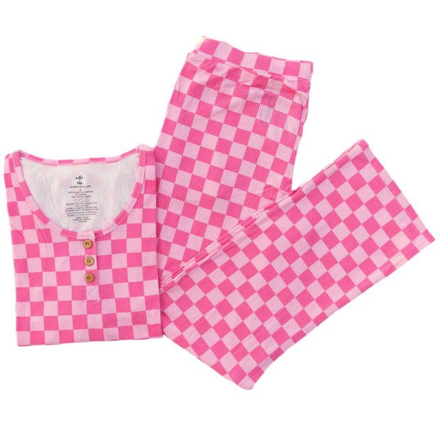 WOMEN'S PAJAMA SET- Pink Check Ribbed - HoneyBug 
