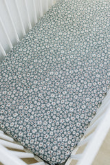 Dark Green Daisy Bamboo Stretch Crib Sheet - HoneyBug 