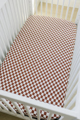 Rust Checkered Bamboo Stretch Crib Sheet - HoneyBug 