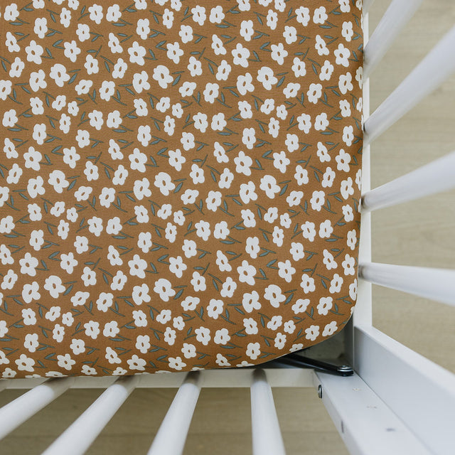 Mustard Floral Bamboo Stretch Crib Sheet - HoneyBug 