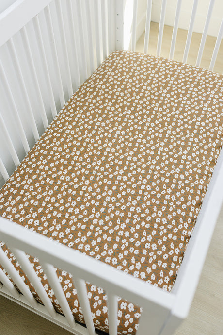 Mustard Floral Bamboo Stretch Crib Sheet - HoneyBug 