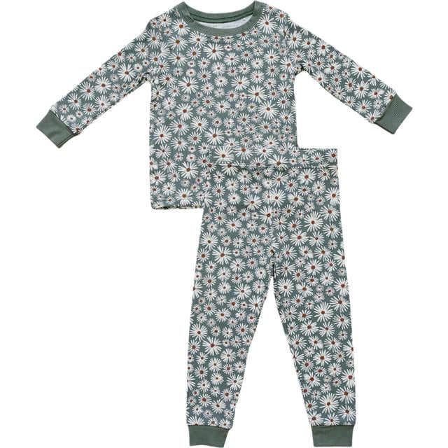 Dark Green Daisy Ribbed Bamboo Cozy Set - HoneyBug 