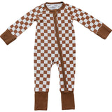 Rust Checkered Ribbed Bamboo Zipper - HoneyBug 