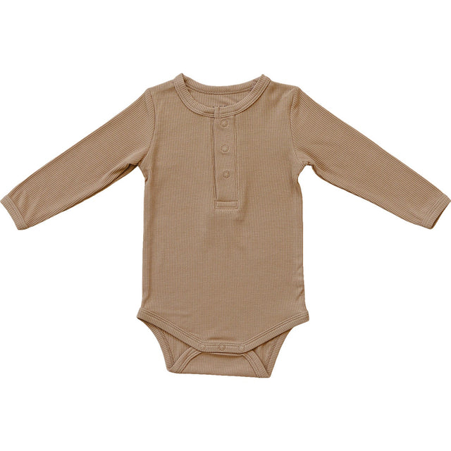 Latte Bamboo Snap Long Sleeve Ribbed Bodysuit - HoneyBug 