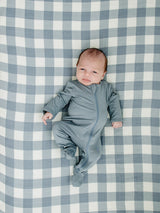 Dusty Blue Gingham Muslin Crib Sheet - HoneyBug 