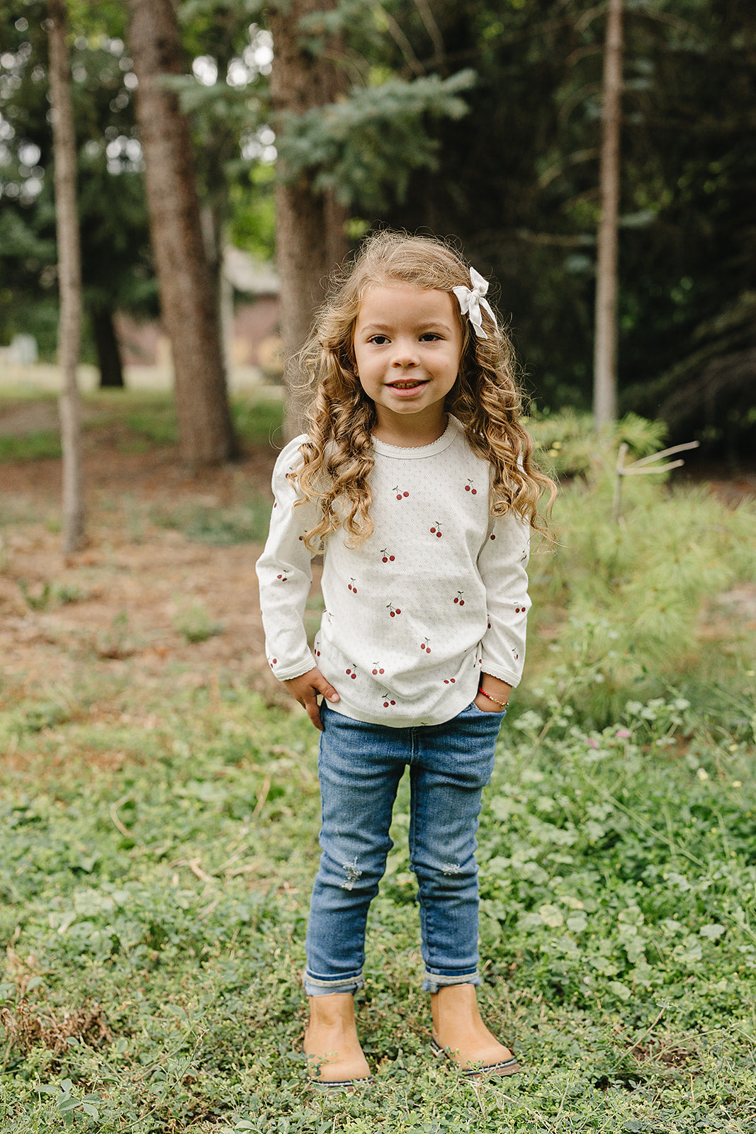 Cherry Pointelle Long Sleeve Tee - HoneyBug 