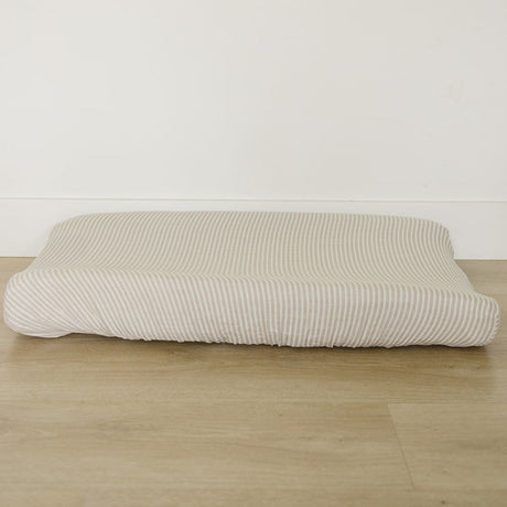 Taupe Stripe Muslin Changing Pad Cover - HoneyBug 
