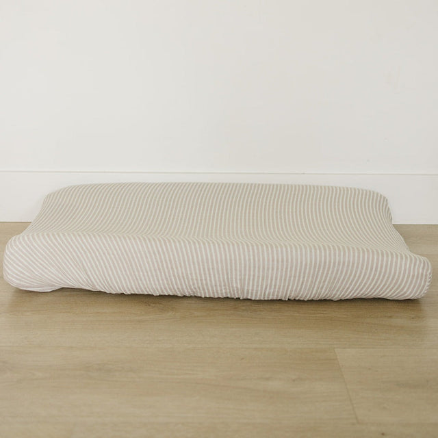 Taupe Stripe Muslin Changing Pad Cover - HoneyBug 