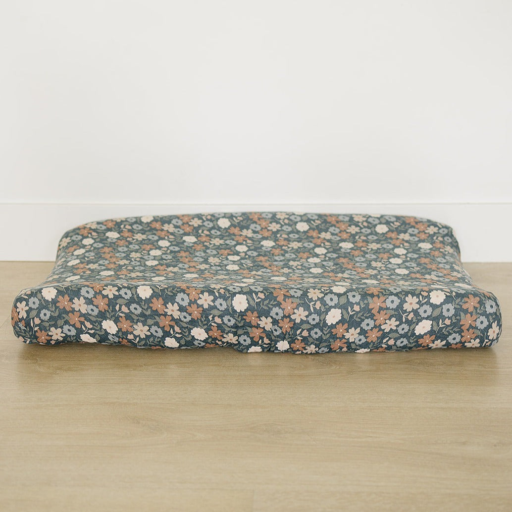 Midnight Floral Print Muslin Changing Pad Cover - HoneyBug 