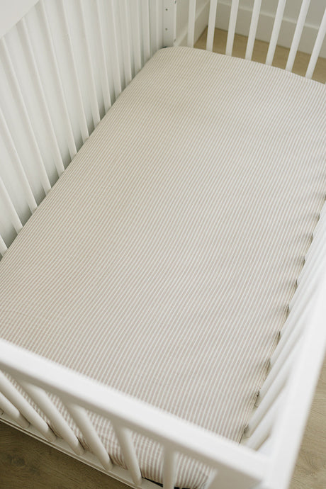 Taupe Stripe Muslin Crib Sheet - HoneyBug 