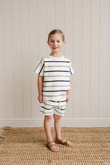 Sage + Navy Stripe Knit Short Set - HoneyBug 