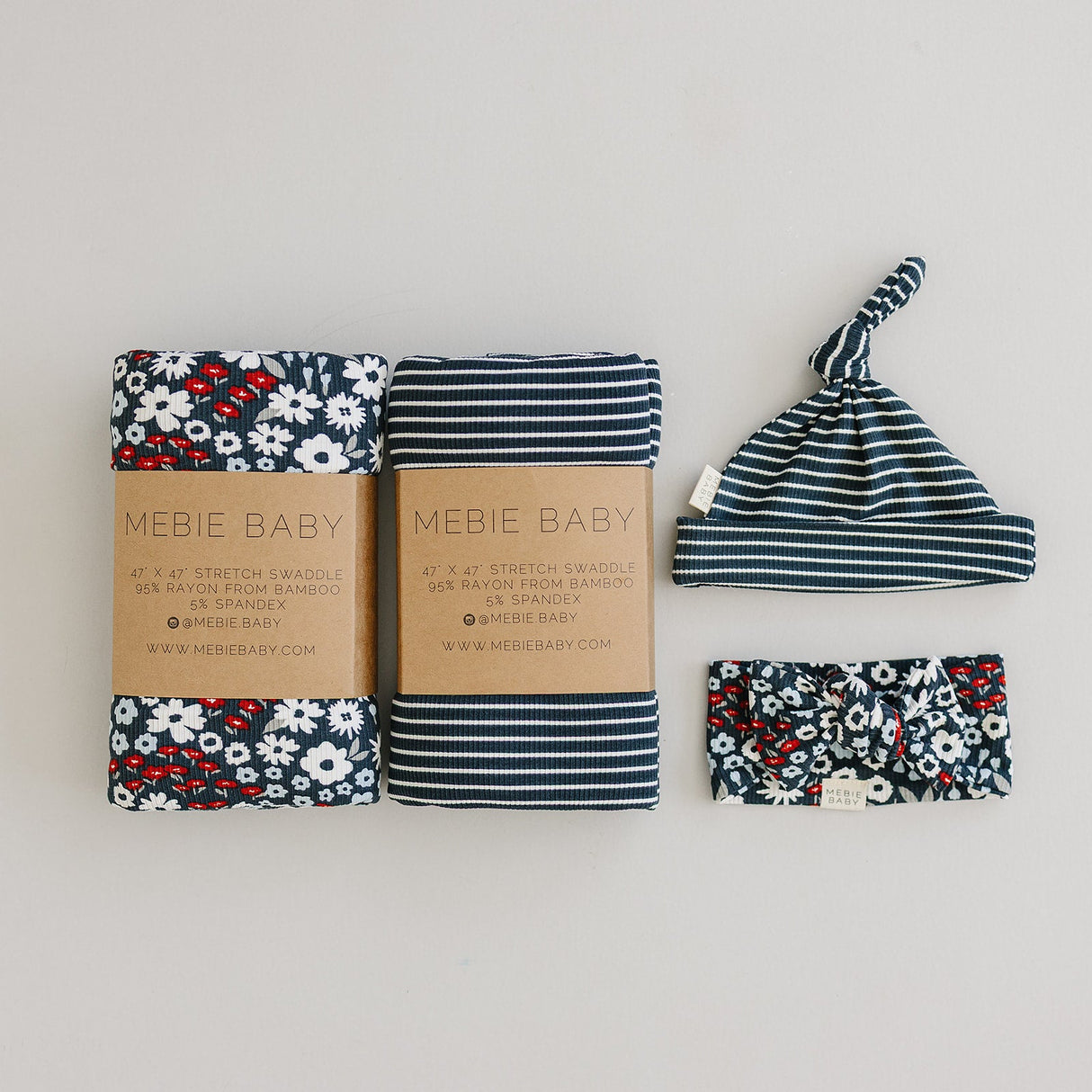 Americana Floral Ribbed Bamboo Stretch Swaddle - HoneyBug 