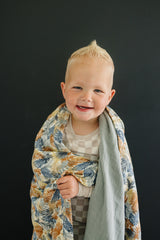 Paradise Palms+ Dusty Blue Muslin Quilt - HoneyBug 