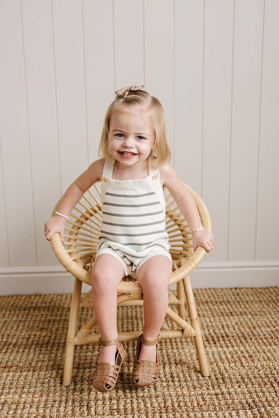 Sage Stripe Knit Bubble Romper - HoneyBug 