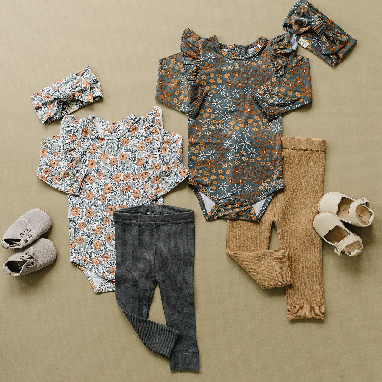 Navy Floral Ruffle Sleeve Bamboo Bodysuit - HoneyBug 