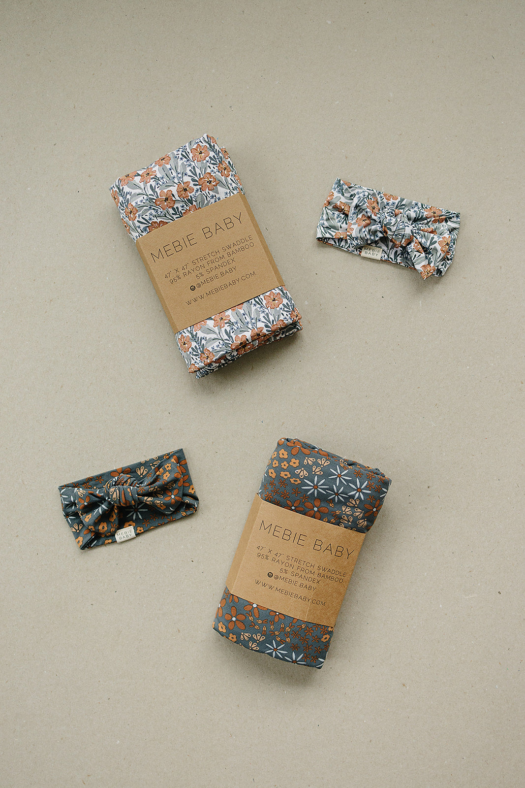 Navy Floral Bamboo Stretch Swaddle - HoneyBug 