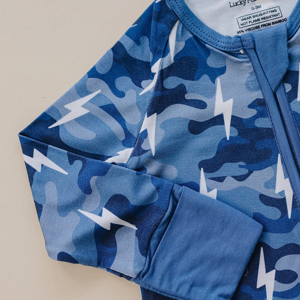 Bamboo Zip Romper | Blue Camo Bolts