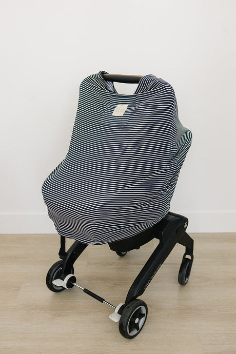 Navy Stripes Ribbed Bamboo Multi-Use Cover - HoneyBug 