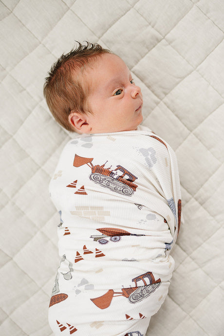 Construction Trucks Bamboo Stretch Swaddle - HoneyBug 