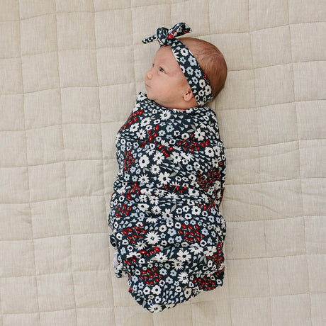 Americana Floral Ribbed Bamboo Stretch Swaddle - HoneyBug 