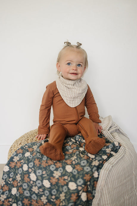 Taupe Stripe Muslin Bib - HoneyBug 