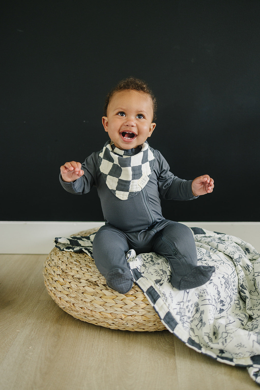 Charcoal Checkered Muslin Bib - HoneyBug 