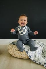Charcoal Checkered Muslin Bib - HoneyBug 