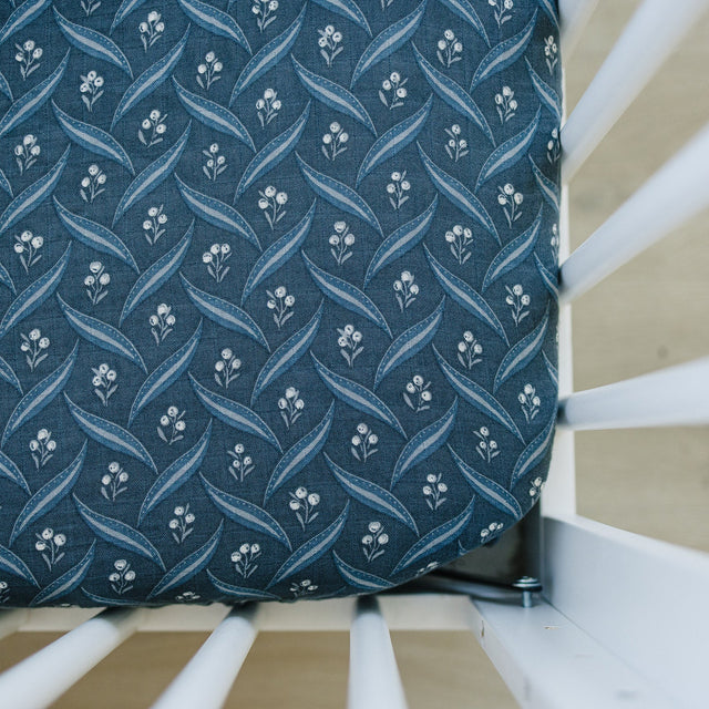 Navy Berry Muslin Crib Sheet - HoneyBug 