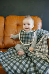Navy Plaid Classic Muslin Bib - HoneyBug 