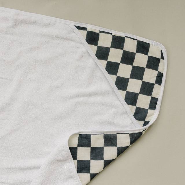 Charcoal Checkered Muslin Hooded Towel - HoneyBug 