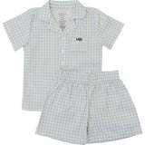 Light Blue Gingham Short Pajama Set - HoneyBug 