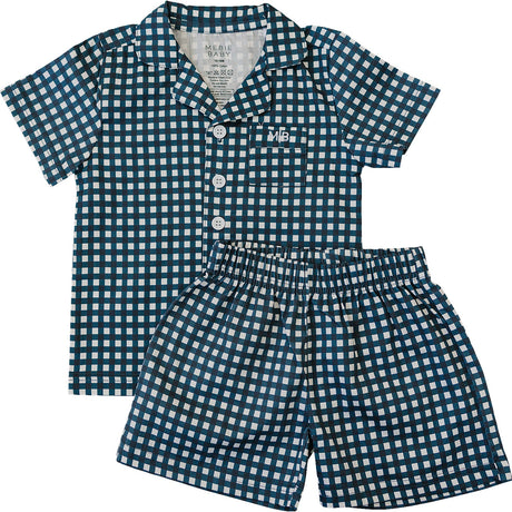 Navy Gingham Short Pajama Set - HoneyBug 