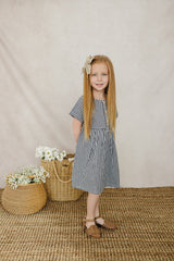 Navy Gingham Linen Cotton Dress - HoneyBug 