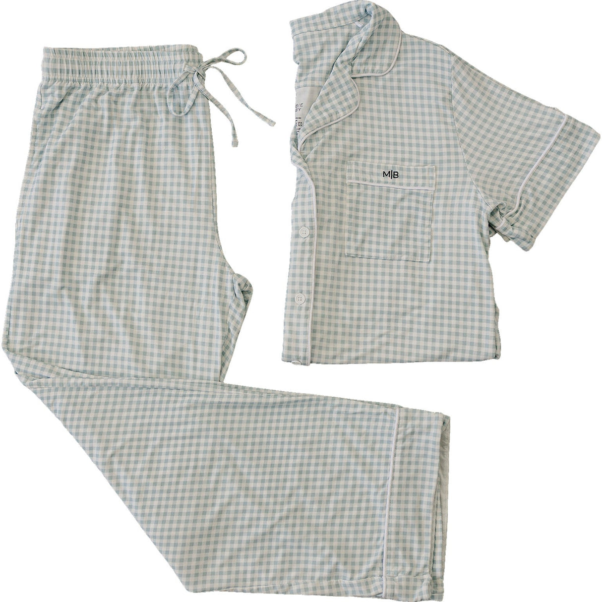 Women's Light Blue Gingham Pajama Set - HoneyBug 