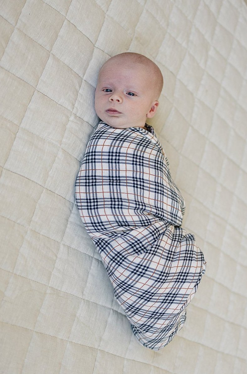 Vintage Plaid Muslin Swaddle Blanket - HoneyBug 