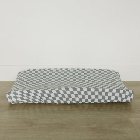 Dusty Blue Wavy Checkered Muslin Changing Pad Cover - HoneyBug 
