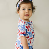 Bamboo Shorty Romper  | Red-White & Bows