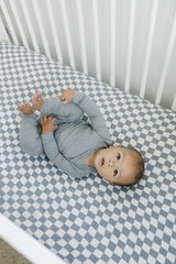 Dusty Blue Wavy Checkered Muslin Crib Sheet - HoneyBug 