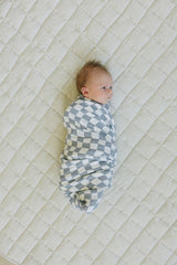 Dusty Blue Wavy Checkered Muslin Swaddle Blanket - HoneyBug 