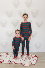 Navy + Red Hearts Ribbed Bamboo Cozy Set - HoneyBug 