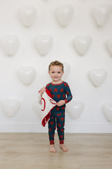 Navy + Red Hearts Ribbed Bamboo Cozy Set - HoneyBug 
