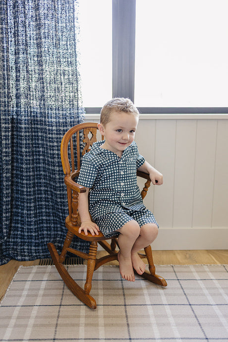 Navy Gingham Short Pajama Set - HoneyBug 