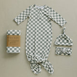 Light Green Checkered Bamboo Stretch Swaddle - HoneyBug 