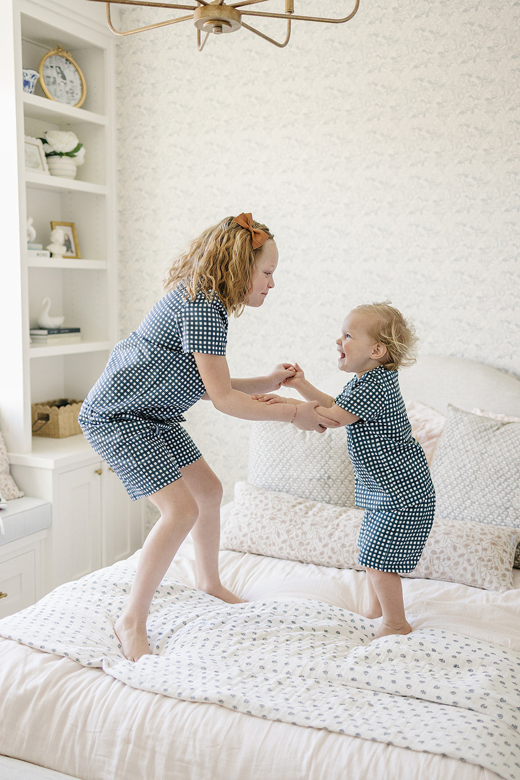 Navy Gingham Short Pajama Set - HoneyBug 