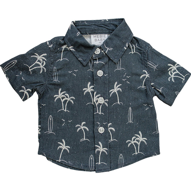Navy Surfer Linen Button Up Shirt - HoneyBug 
