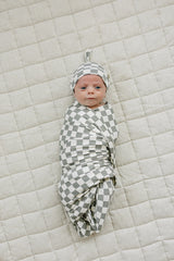 Light Green Checkered Bamboo Stretch Swaddle - HoneyBug 