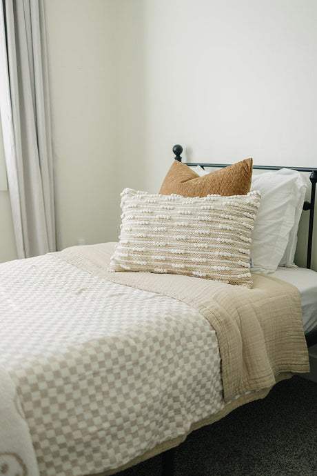 Taupe Checkered Twin Muslin Quilt - HoneyBug 