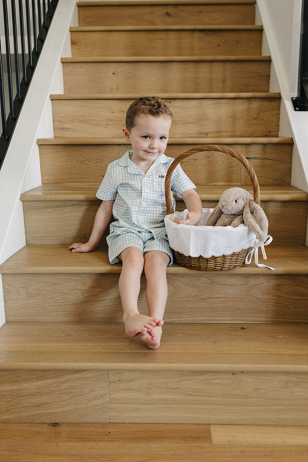 Light Blue Gingham Short Pajama Set - HoneyBug 